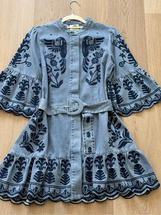 FARM Rio Dresses & Skirts - FARM RIO Denim Mini Dress with Navy Embroidery